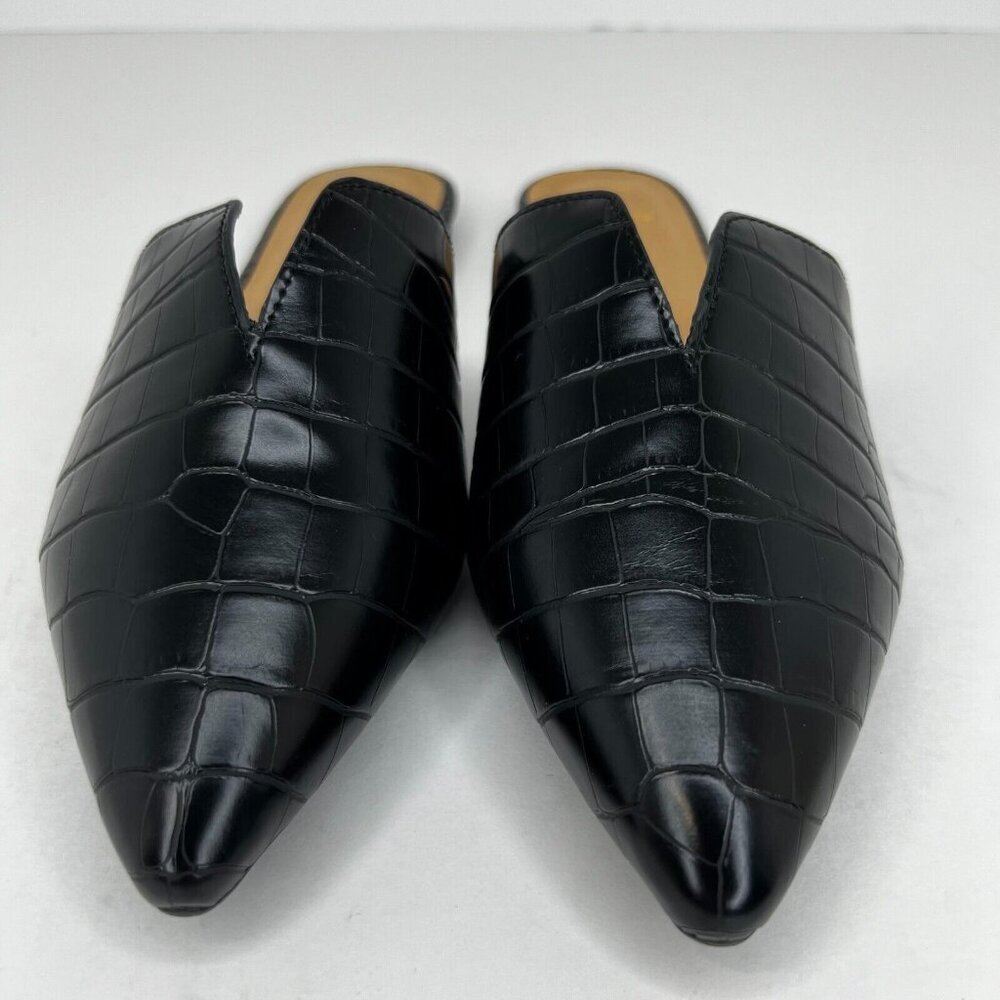 Lulus Womens Black Leather Shoes Mules Slides Open Back Pointed Size 9 Loafers - Picture 3 of 9